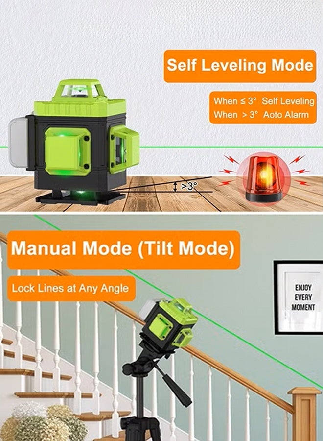 ALongDeng Laser Level Green Self Levelling 4x360° 16 Line Green Lasers for Construction and Picture Hanging Rechargeable Battery Remote Controller Magnetic Rotating Stand Included Vertical Horizontal - Image 4